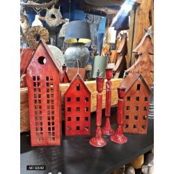 Domek Latarnia Lampion z metalu Czerwony 25cm